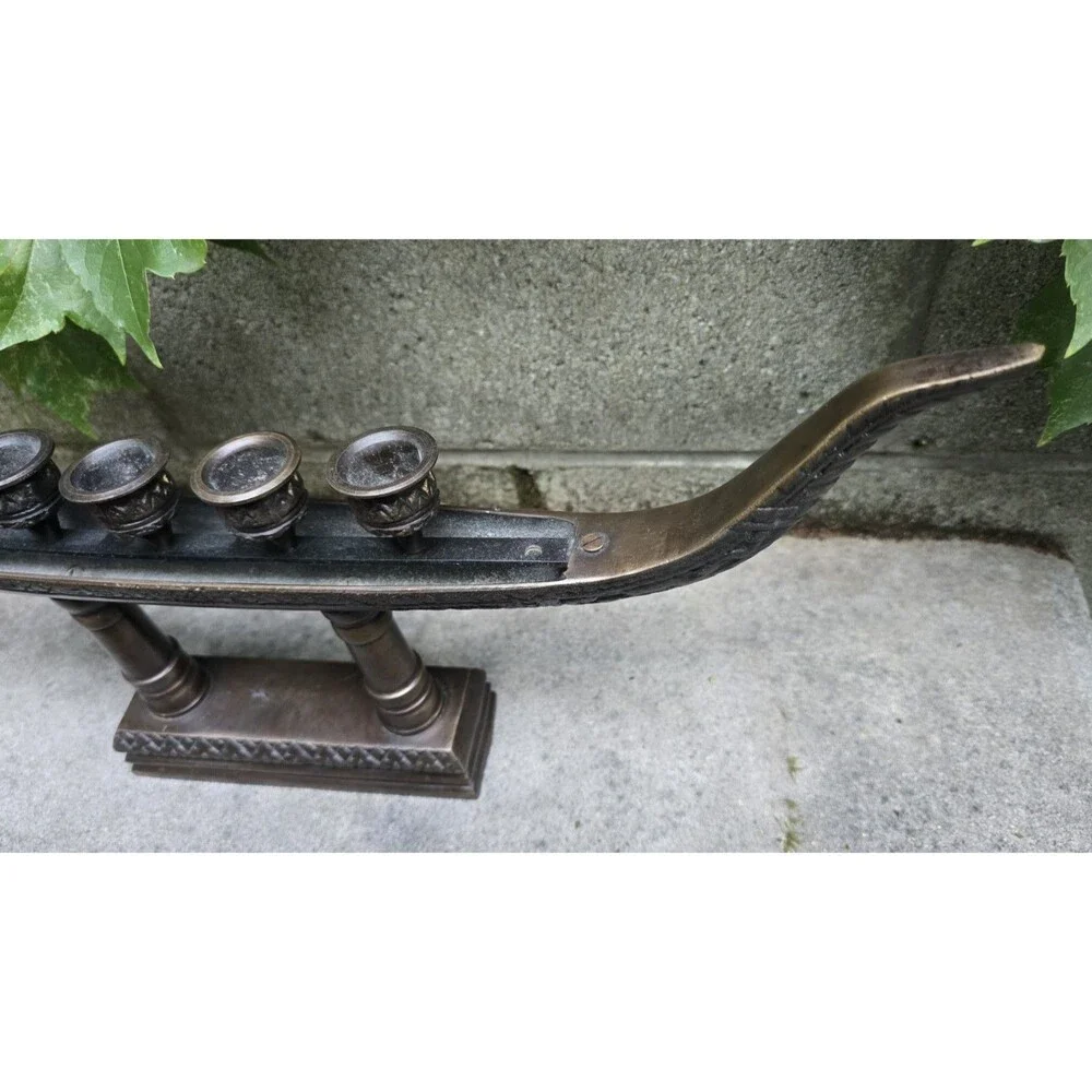 Dragon Boat Gondola Supannahong Sami 6 Candle Holder Vintage Heavy Bronze 22
